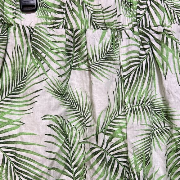 NWT Sigrid Olson Shorts Pull On Elastic Waist Linen Blend Green White Leaf Large - Picture 3 of 6